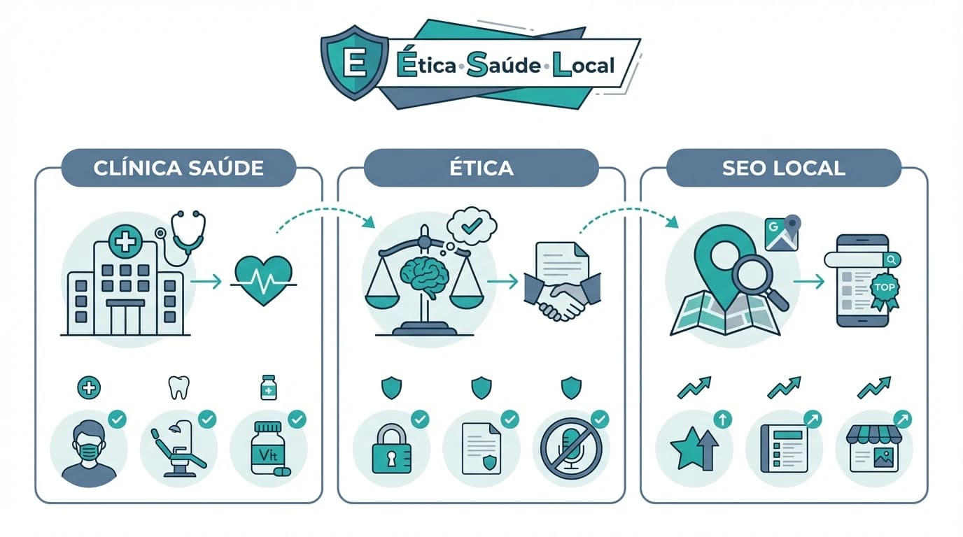 Infografia sobre marketing digital para fisioterapia: etica, local e conteudo.