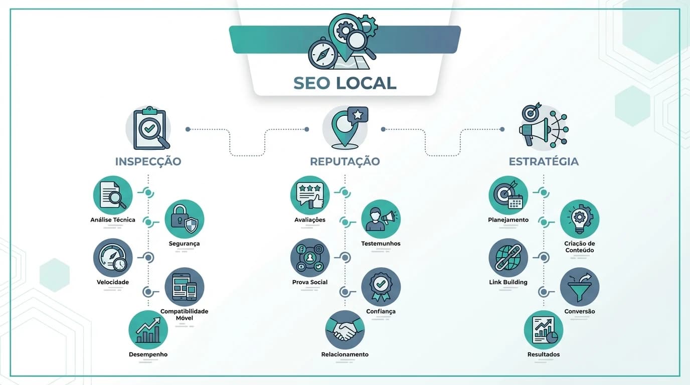 Infografia sobre marketing digital para oficinas: Google local, reputacao e anuncios.