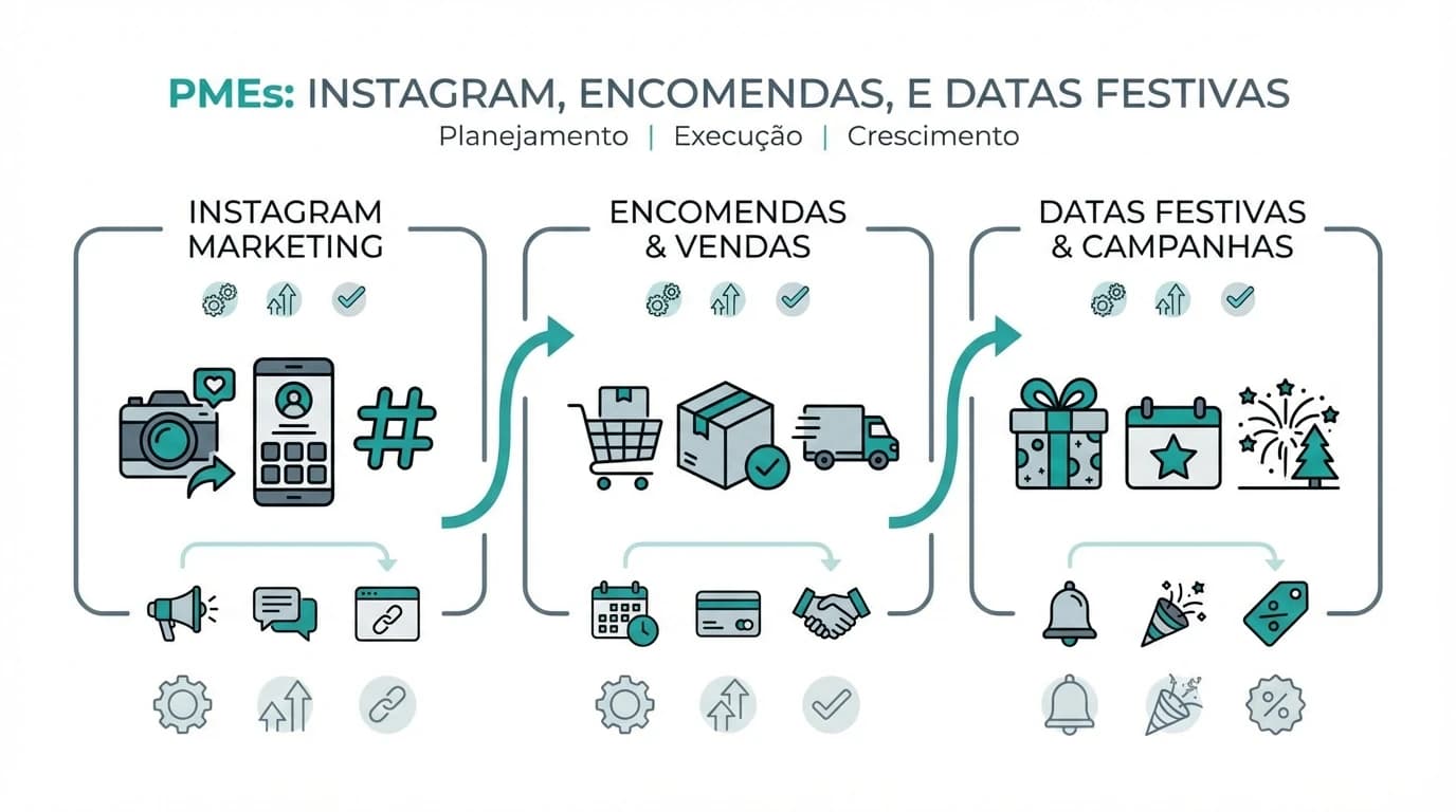 Infografia sobre marketing digital para pastelarias e padarias com redes sociais, Google local e encomendas.