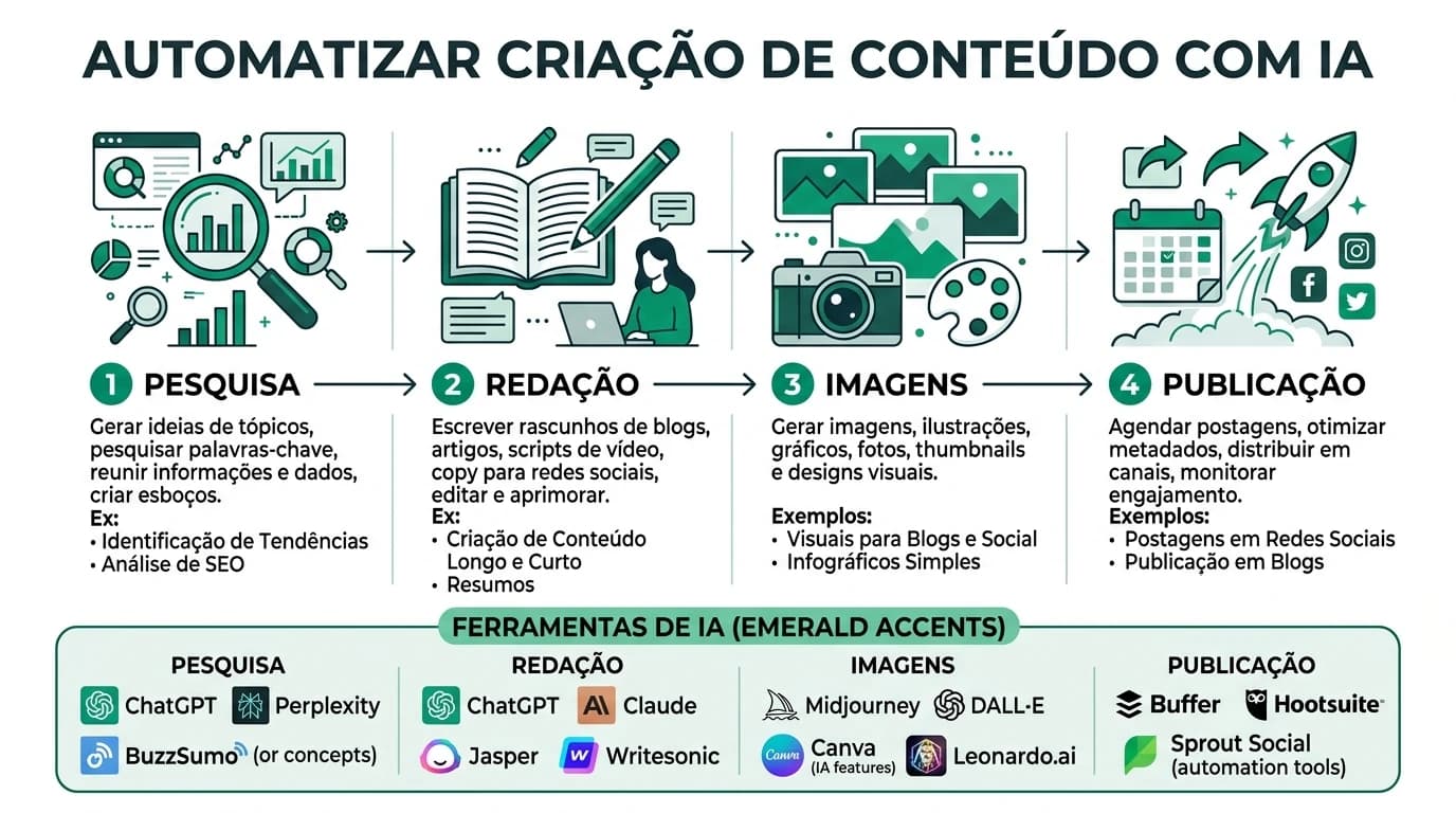 Infografia sobre automatização de criação de conteúdo com IA para PMEs em Portugal