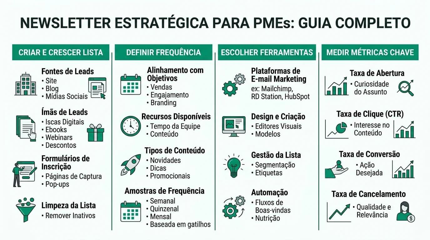 Infografia sobre criação e gestão de listas de contactos para newsletters em PMEs
